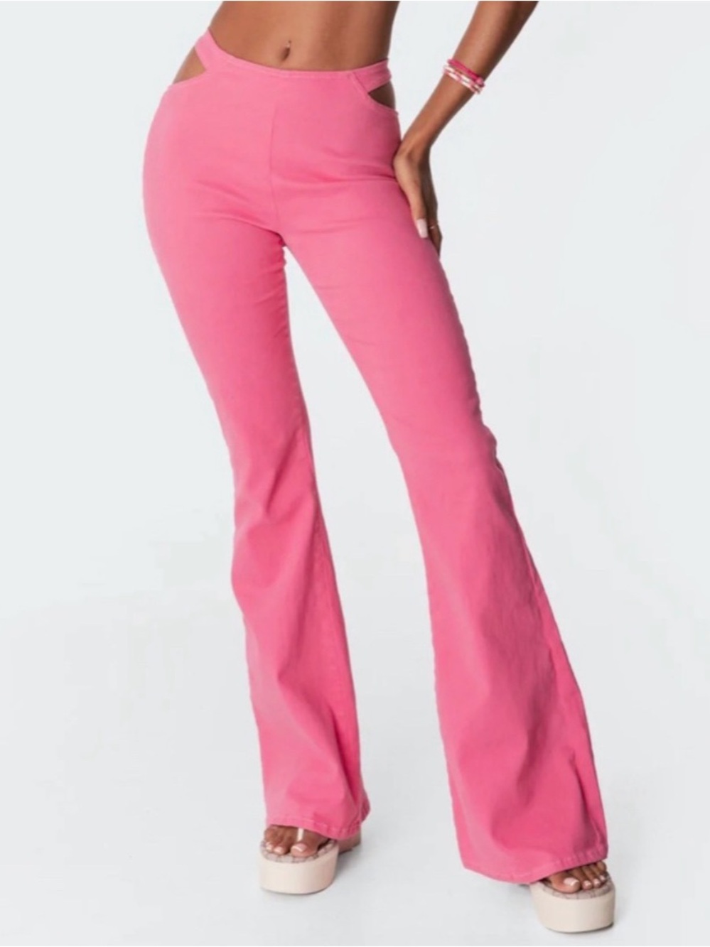 Edikted Pink Cutout Hip Bootcut Flare Pants
